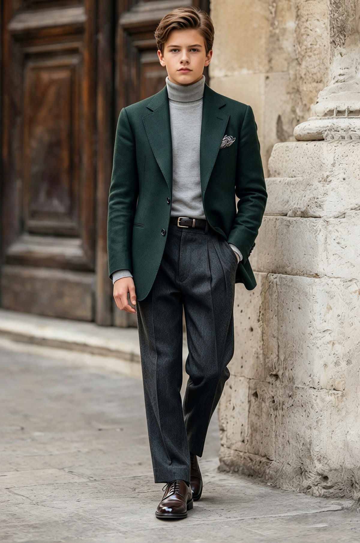 Dark Green & Dark Grey Single Breasted 2 Piece Suit Set