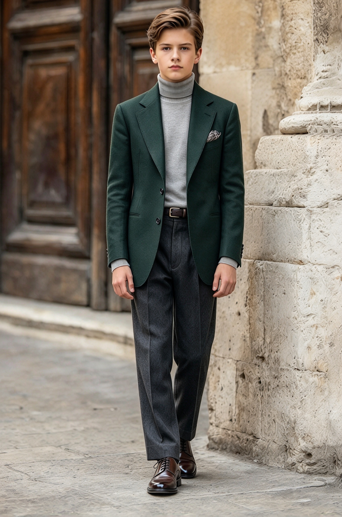Dark Green & Dark Grey Single Breasted 2 Piece Suit Set