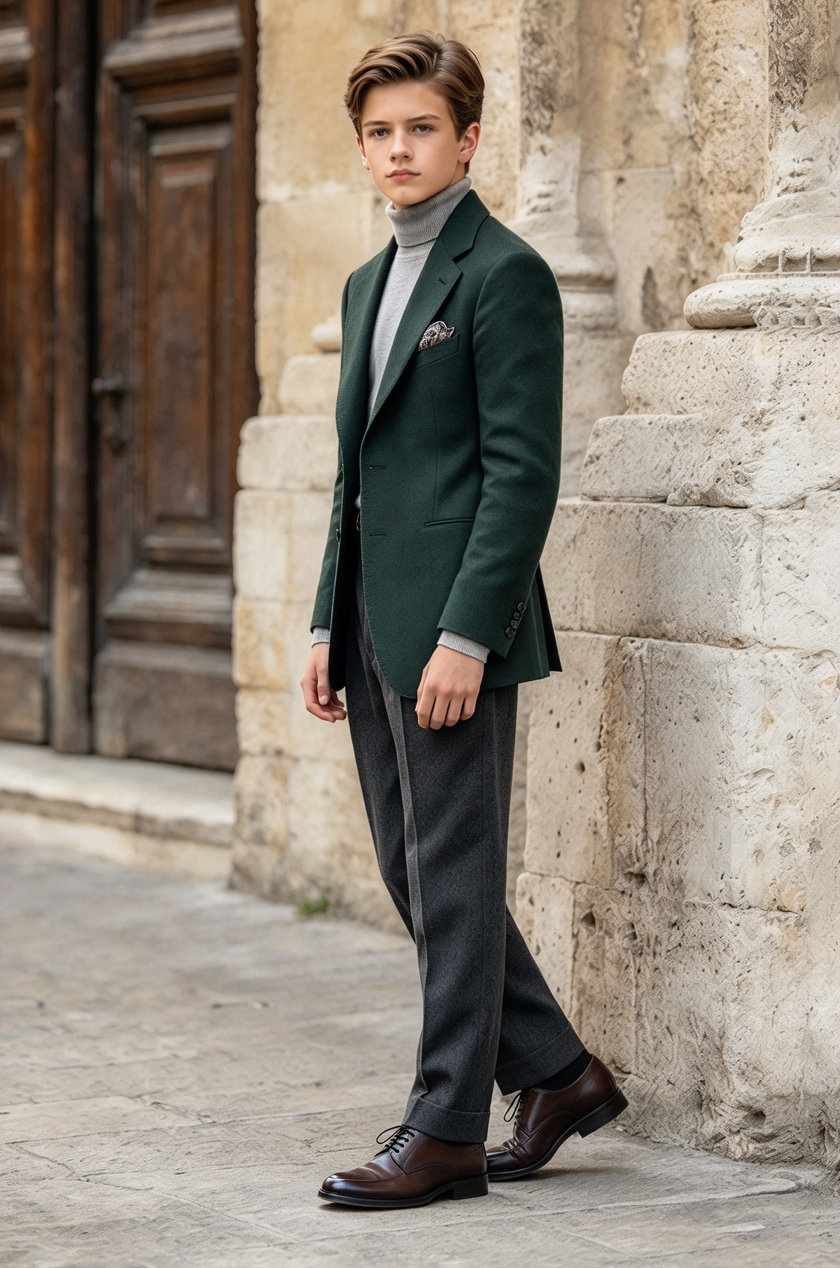 Dark Green & Dark Grey Single Breasted 2 Piece Suit Set
