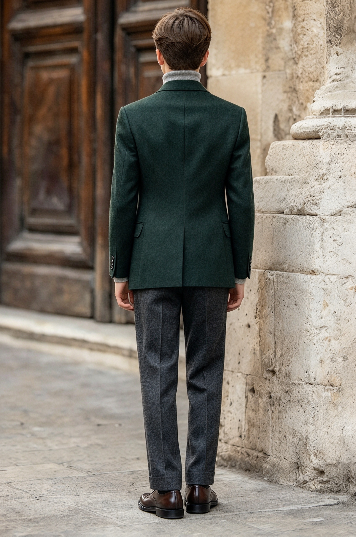 Dark Green & Dark Grey Single Breasted 2 Piece Suit Set