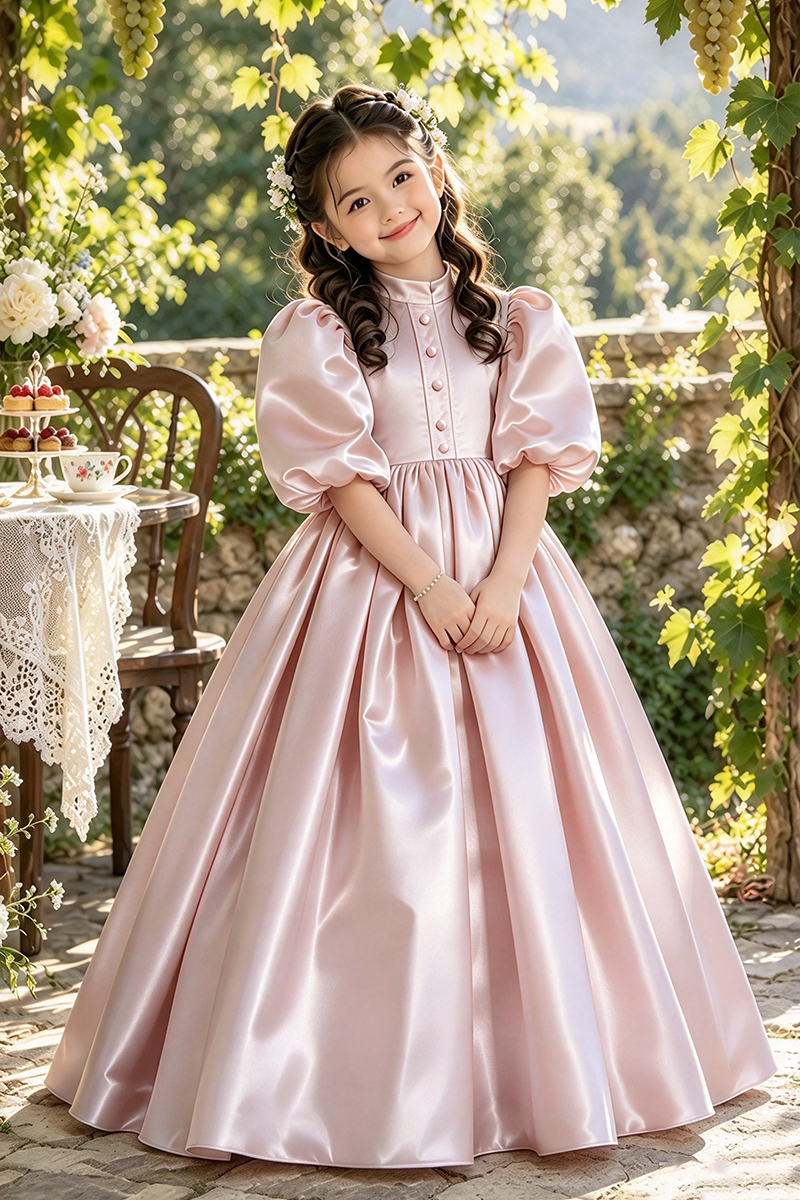 Girls Light Blue Satin Dress for Weddings