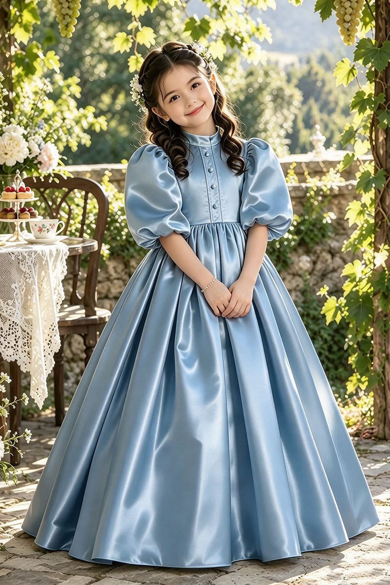 Girls Light Blue Satin Dress for Weddings