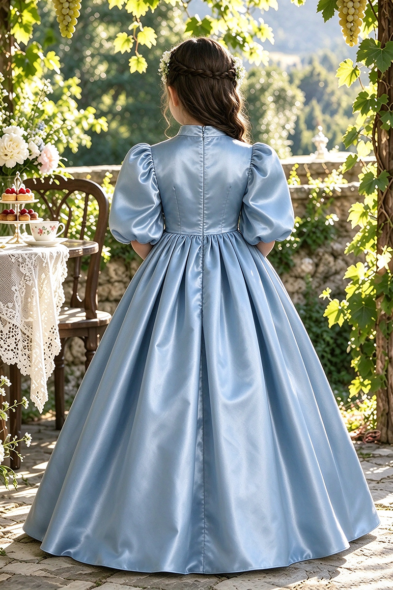 Girls Light Blue Satin Dress for Weddings