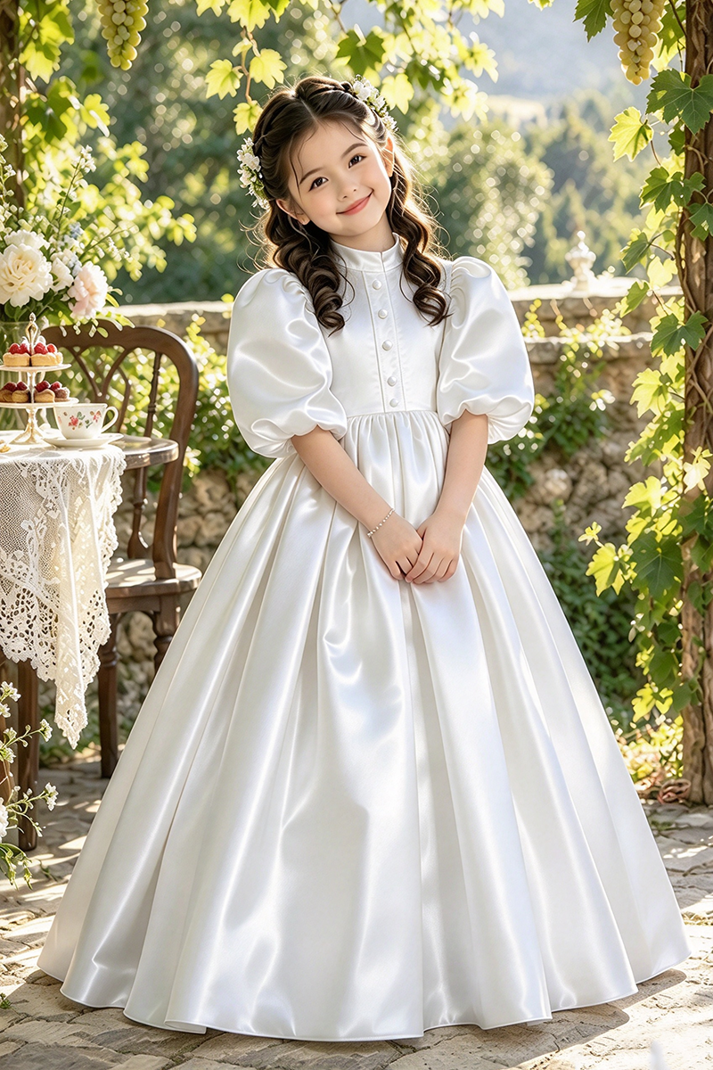Girls Light Blue Satin Dress for Weddings