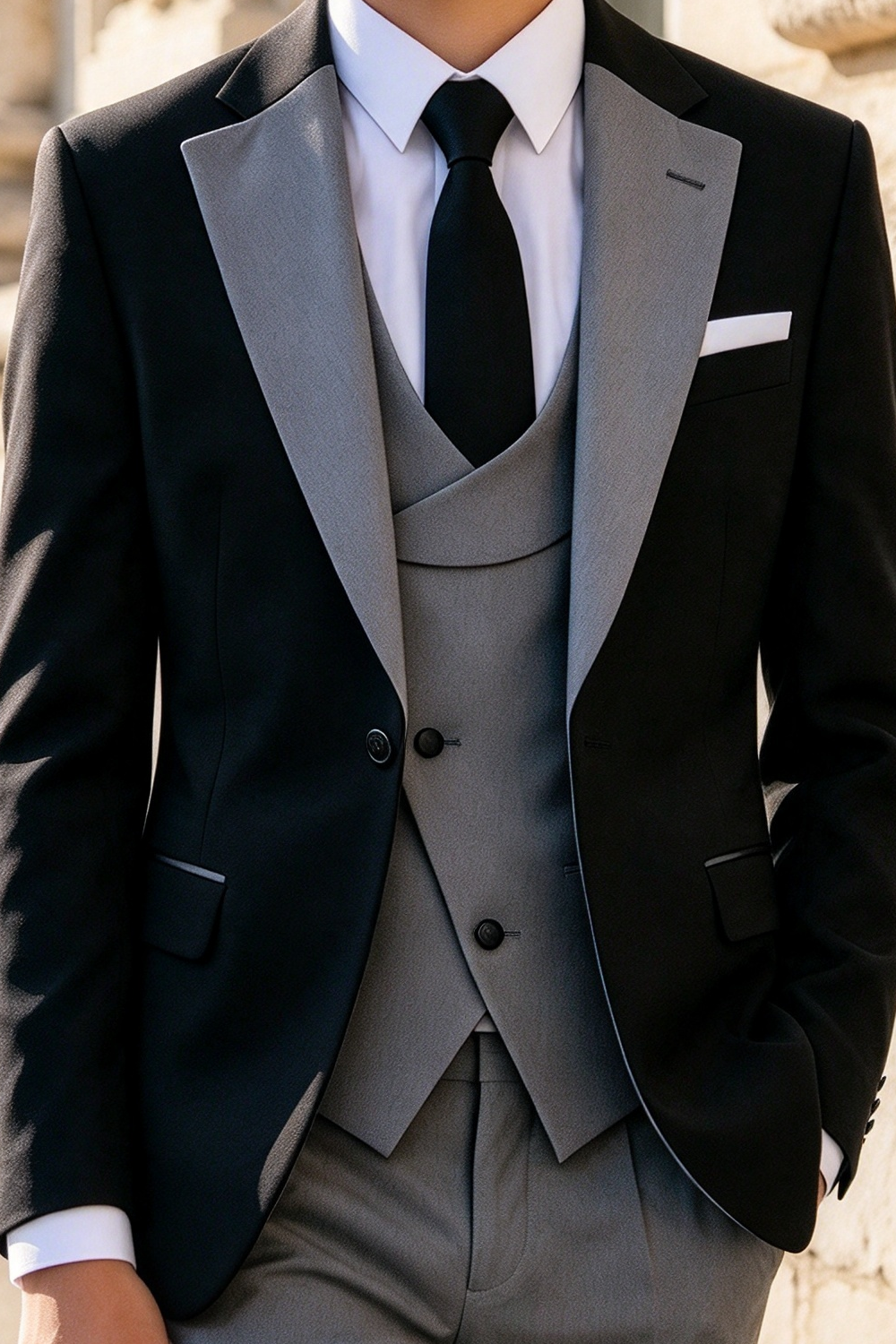 Black & Grey Single Breasted Formal 3 Piece Suit Set