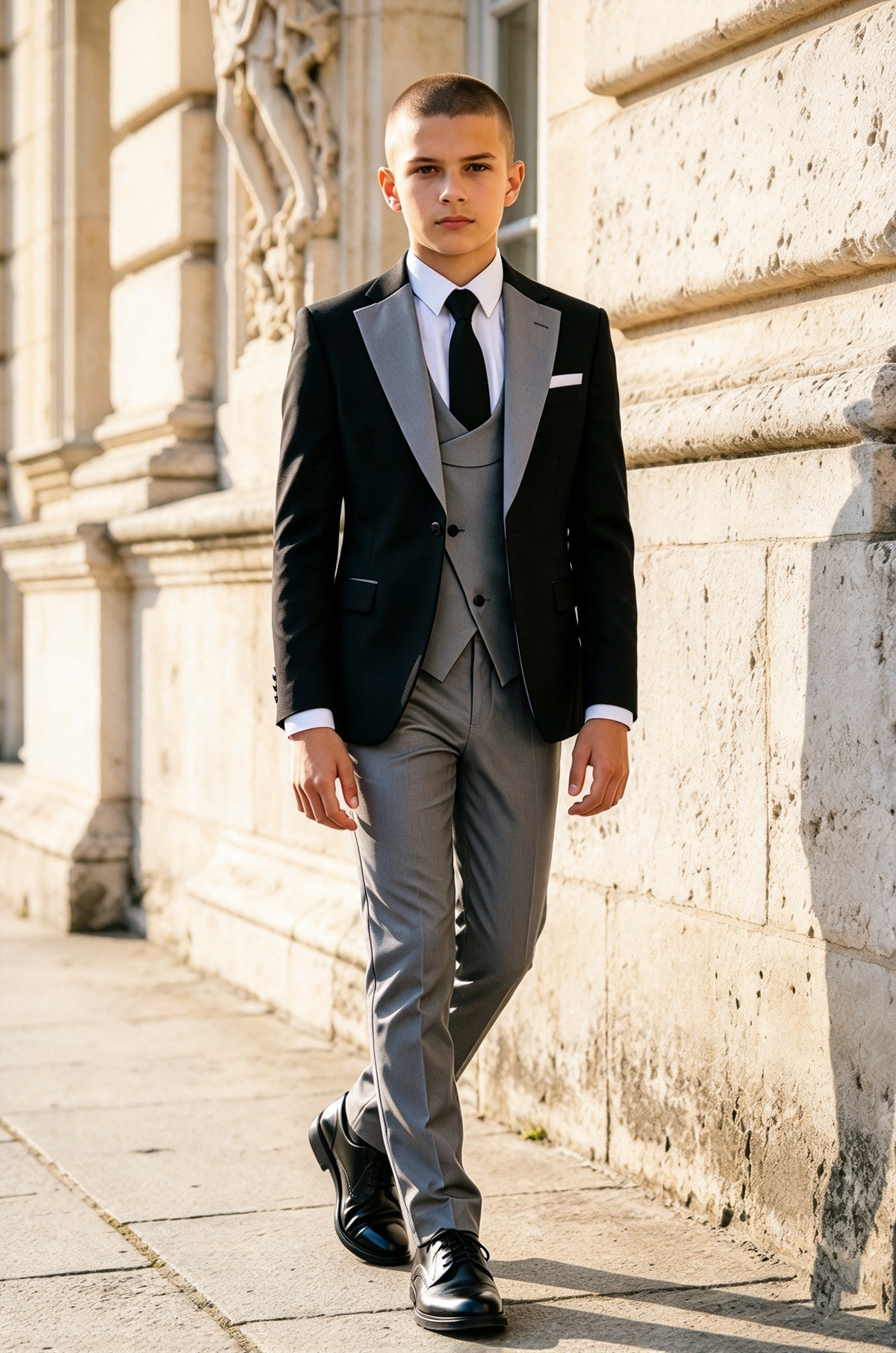 Black & Grey Single Breasted Formal 3 Piece Suit Set
