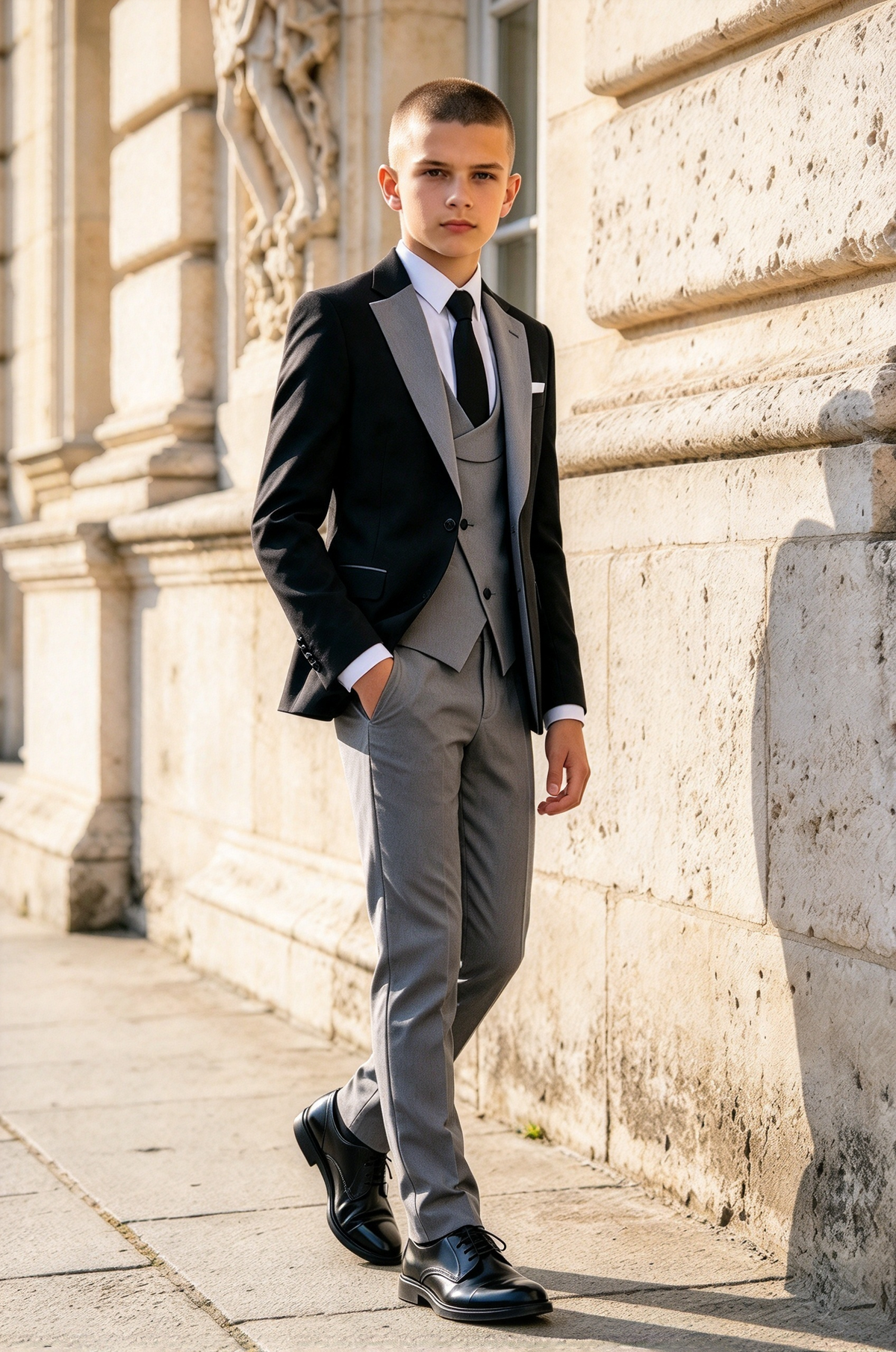 Black & Grey Single Breasted Formal 3 Piece Suit Set