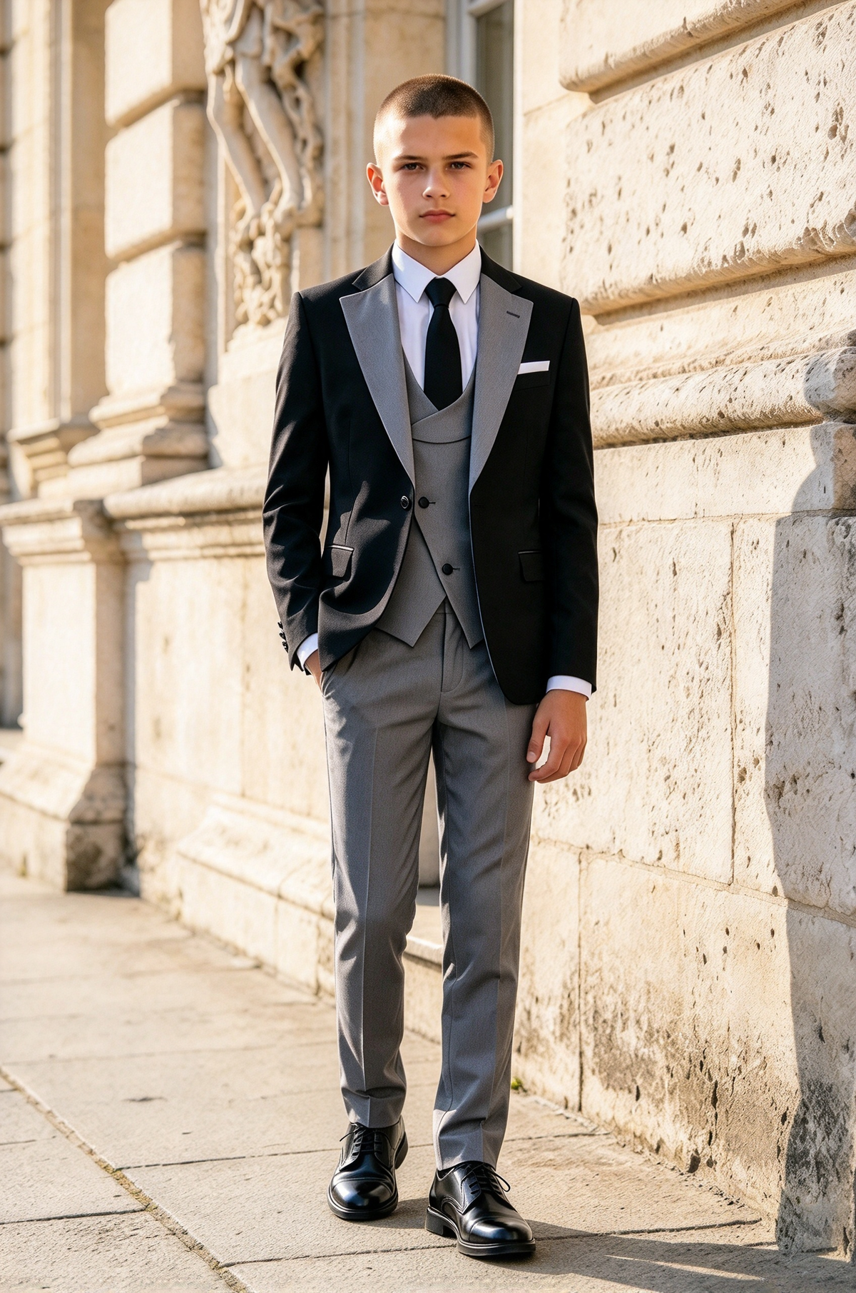 Black & Grey Single Breasted Formal 3 Piece Suit Set
