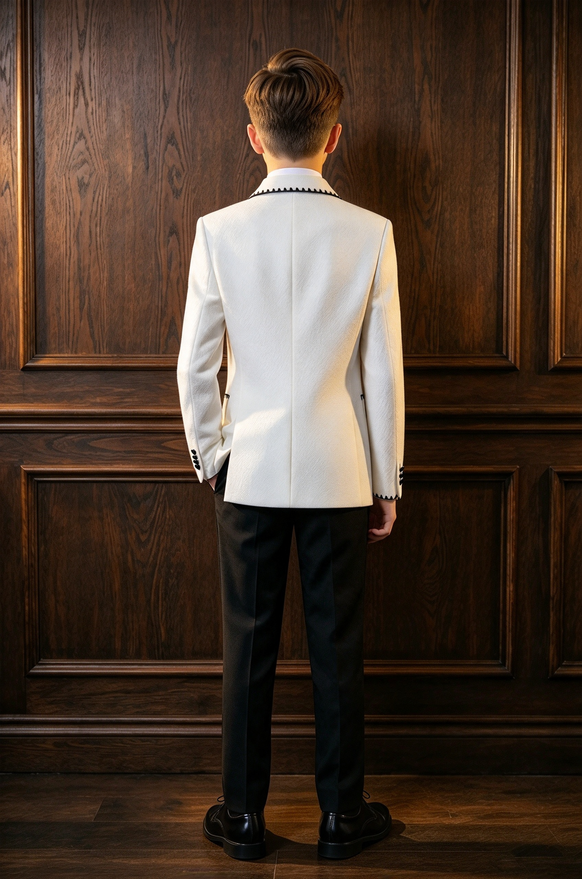 White & Black Trim Double Breasted 2 Piece Suit Set