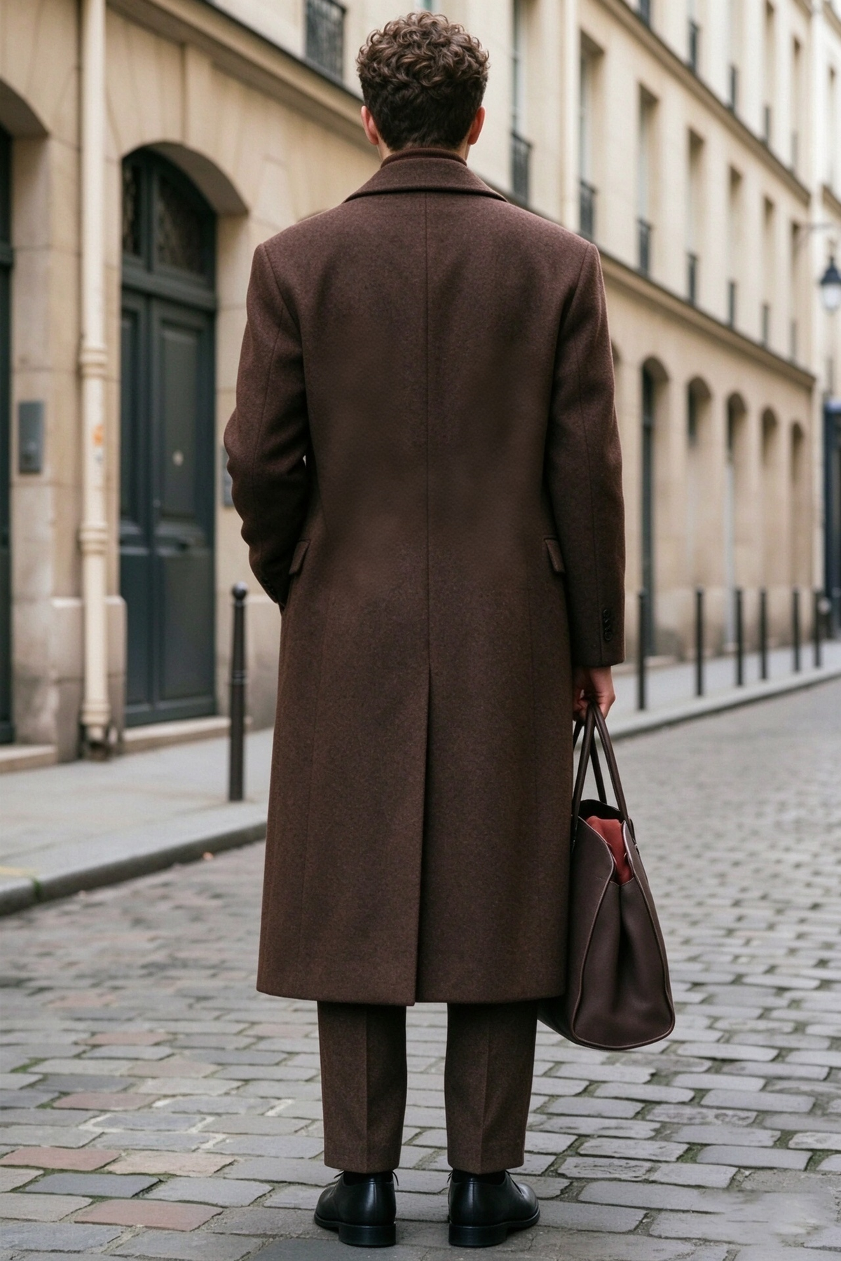 Dark Brown Boys thick Long Coat & Trousers 2 Piece Suit Set