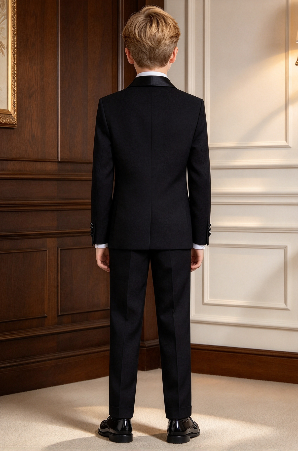 Black Boys Satin Lapel Frog Buttons Tuxedo 2 Piece Suit Set