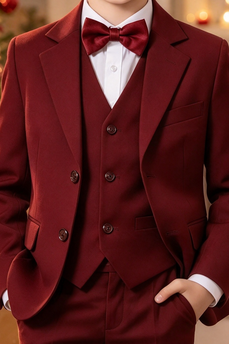 Burgundy Boys Suit Single Breasted 3 Piece Set