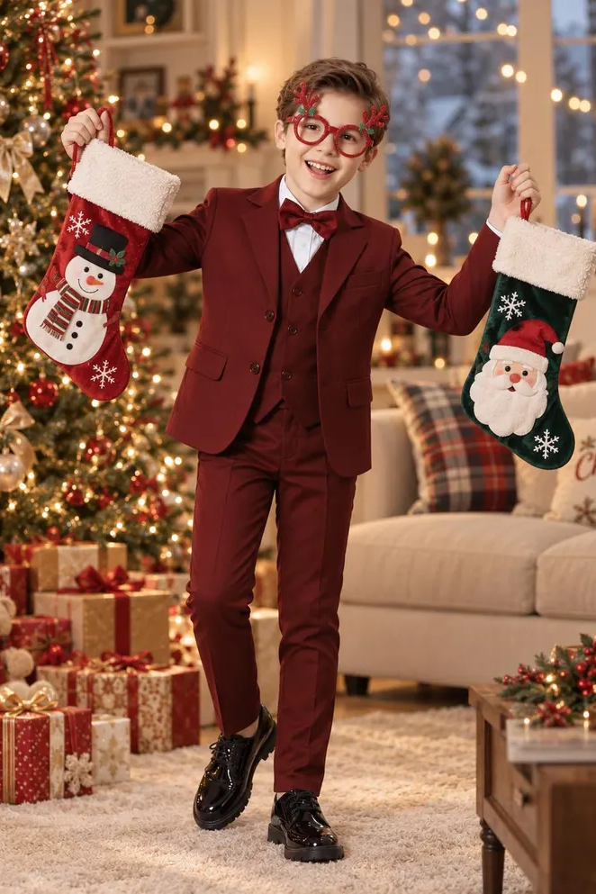 Burgundy Boys Suit Single Breasted 3 Piece Set