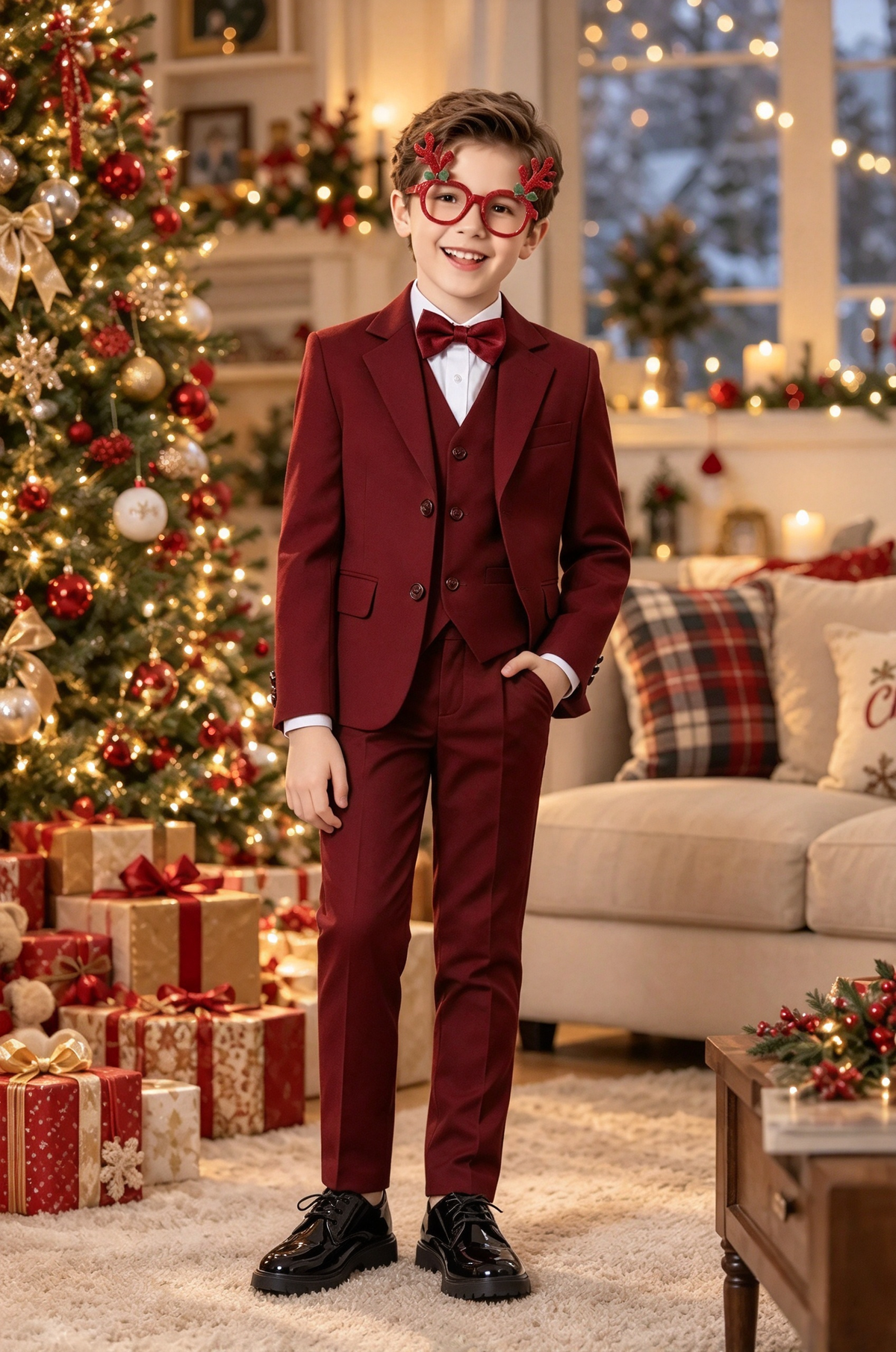 Burgundy Boys Suit Single Breasted 3 Piece Set