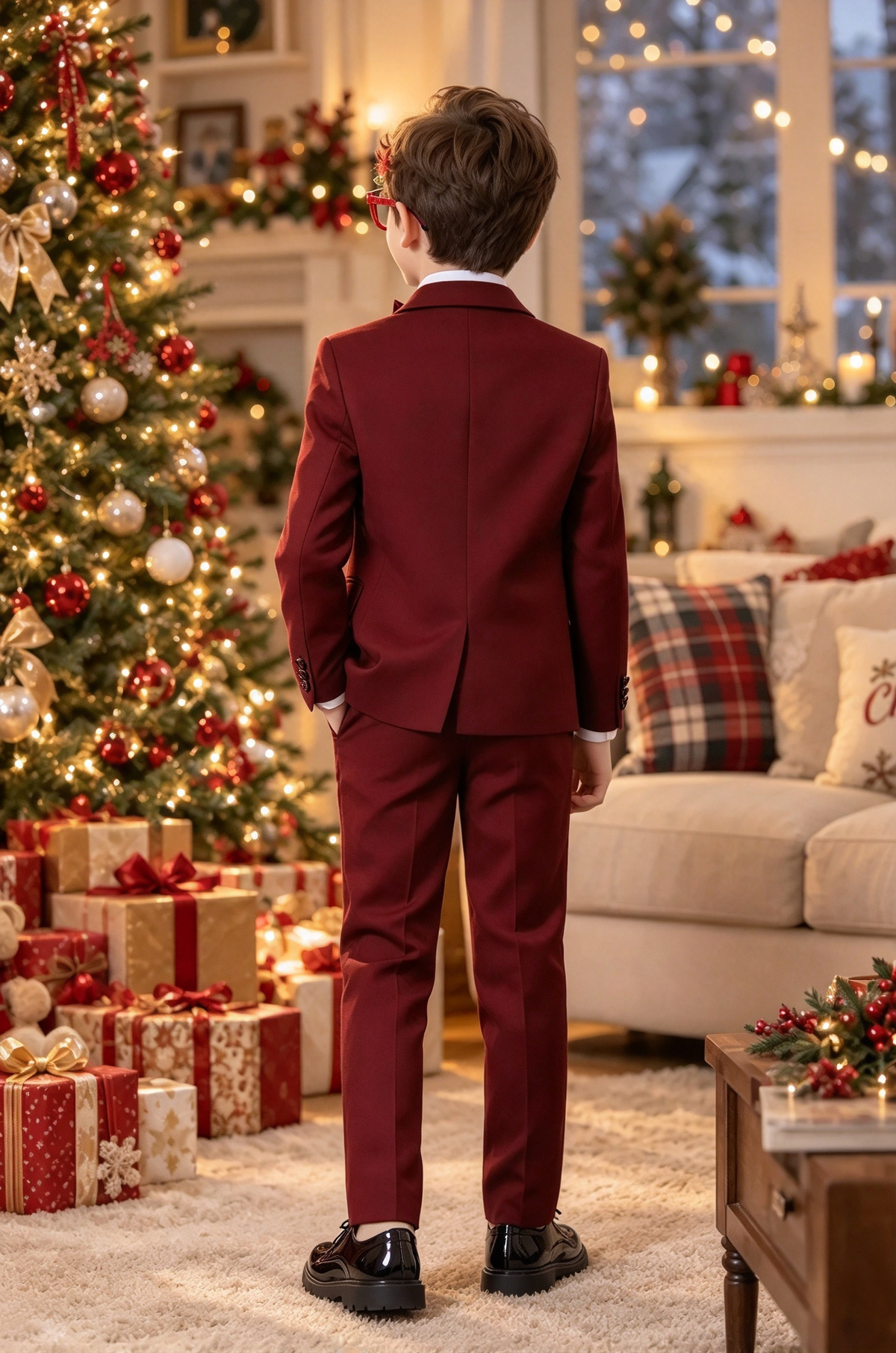 Burgundy Boys Suit Single Breasted 3 Piece Set
