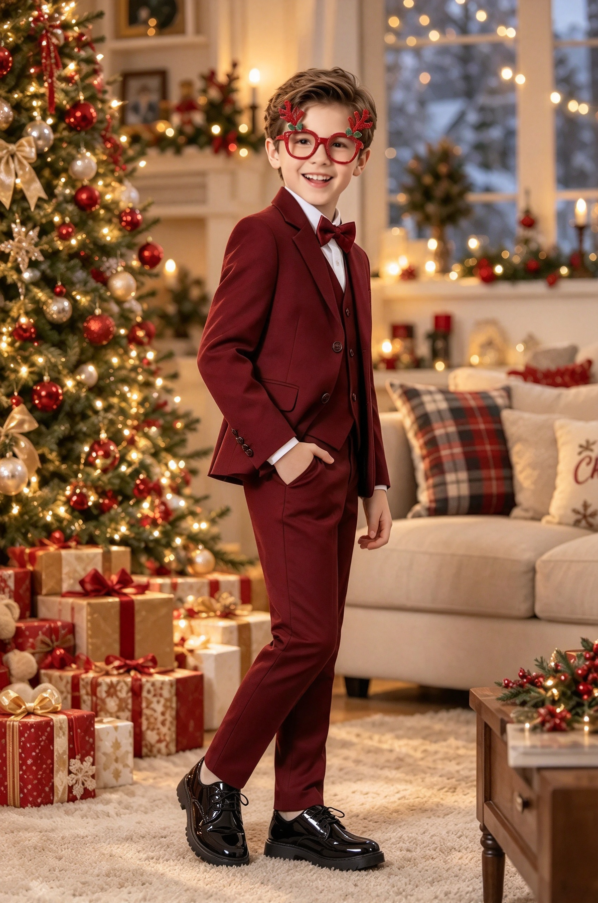 Burgundy Boys Suit Single Breasted 3 Piece Set