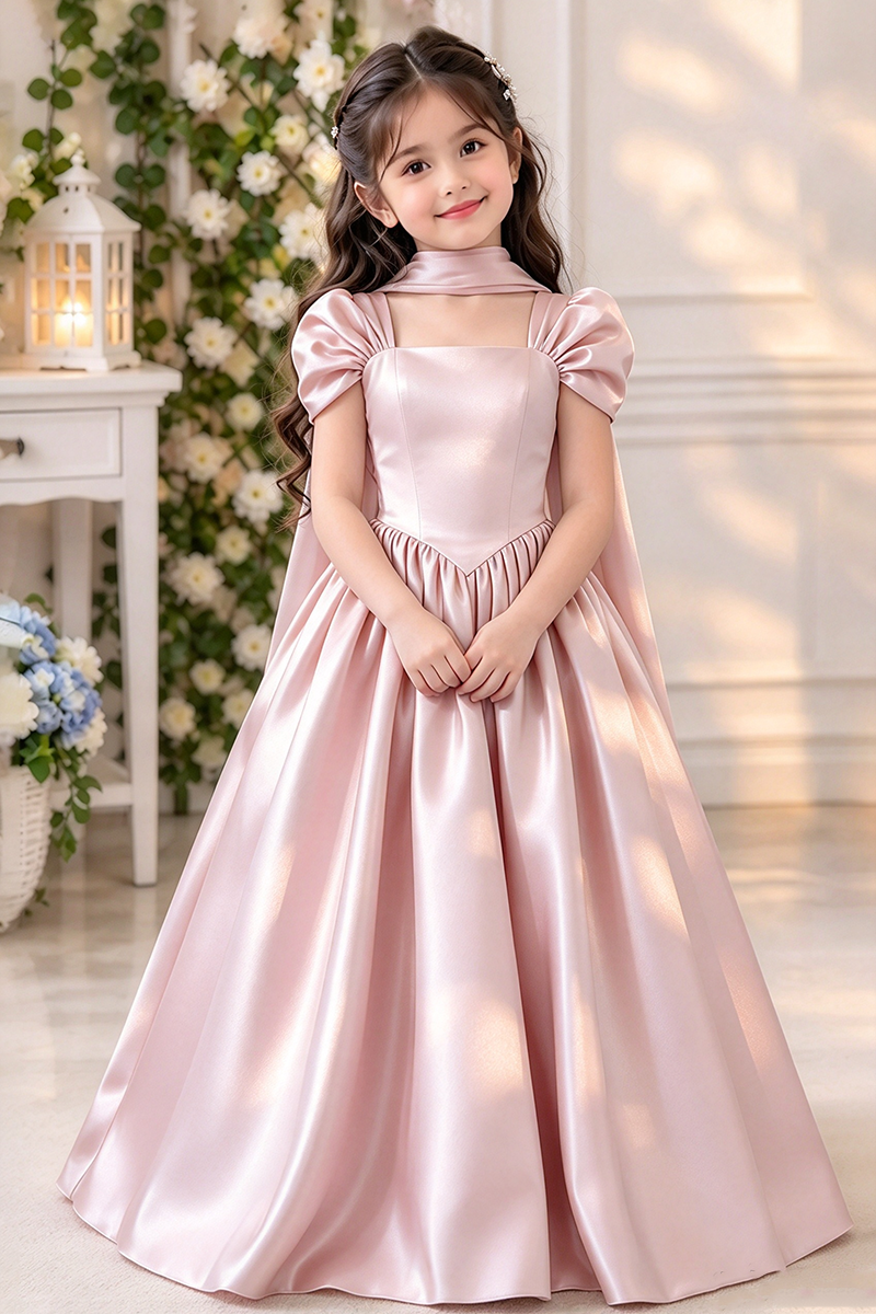 Girls Sky Blue Satin Gown for Weddings