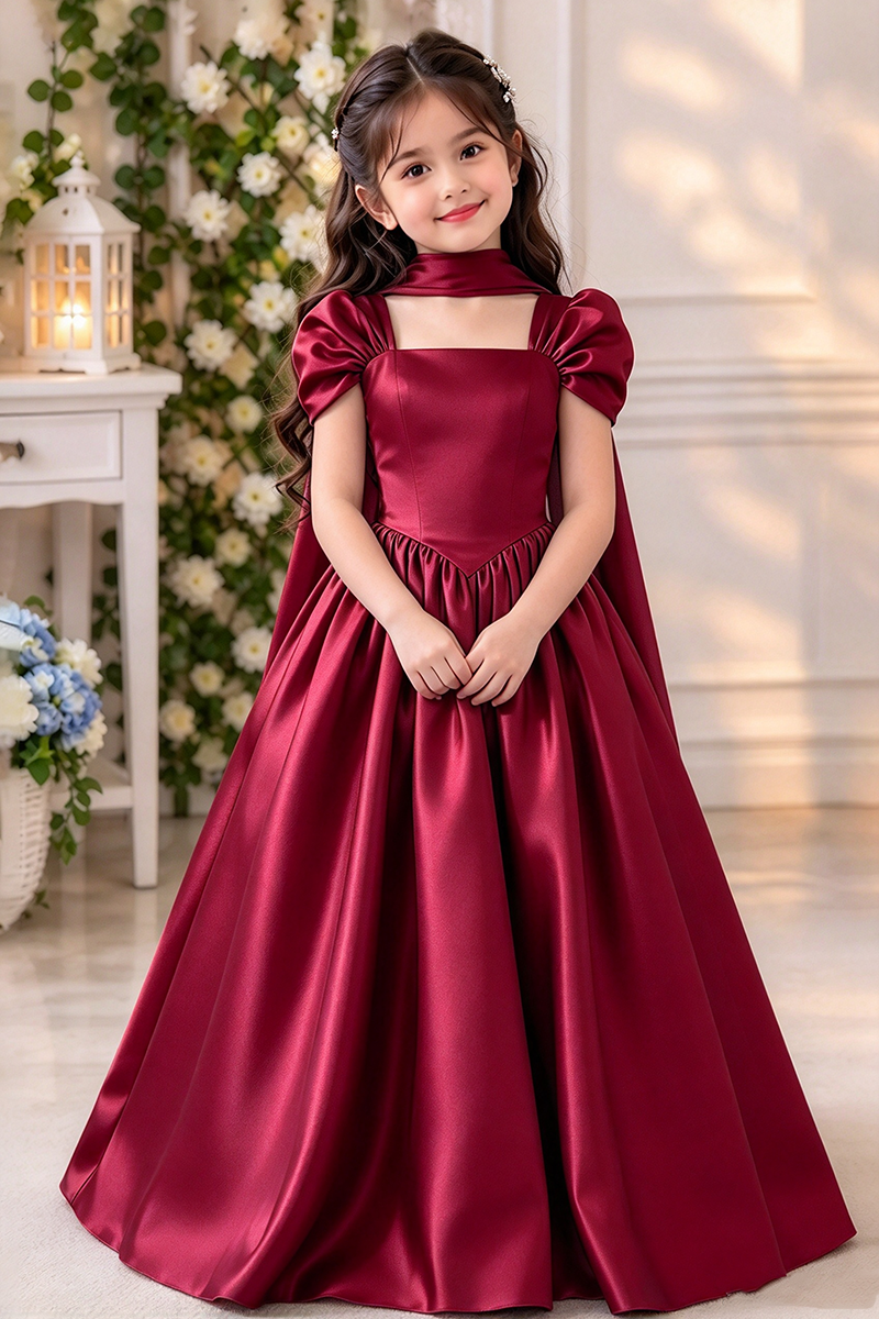 Girls Sky Blue Satin Gown for Weddings
