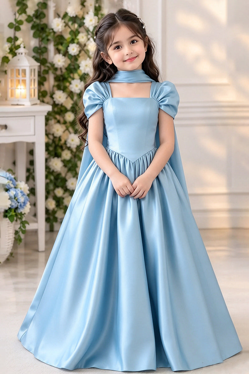 Girls Sky Blue Satin Gown for Weddings