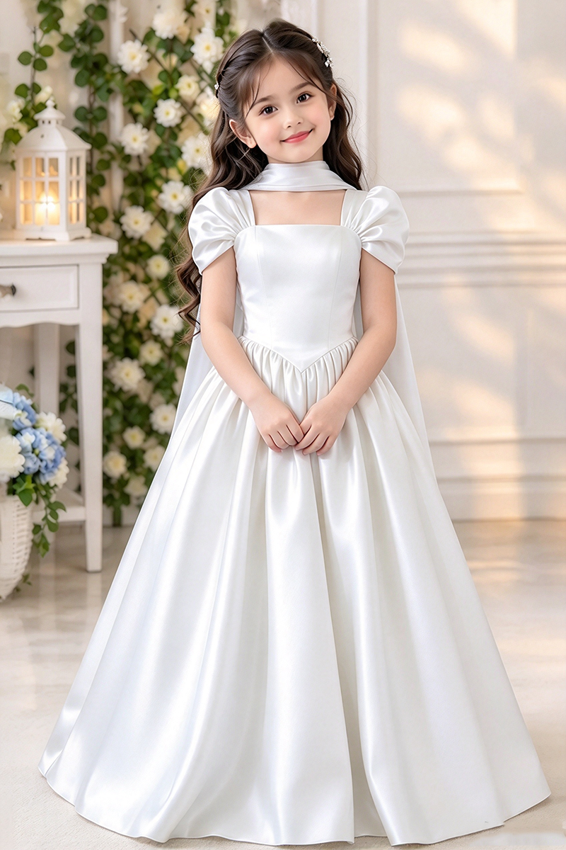 Girls Sky Blue Satin Gown for Weddings