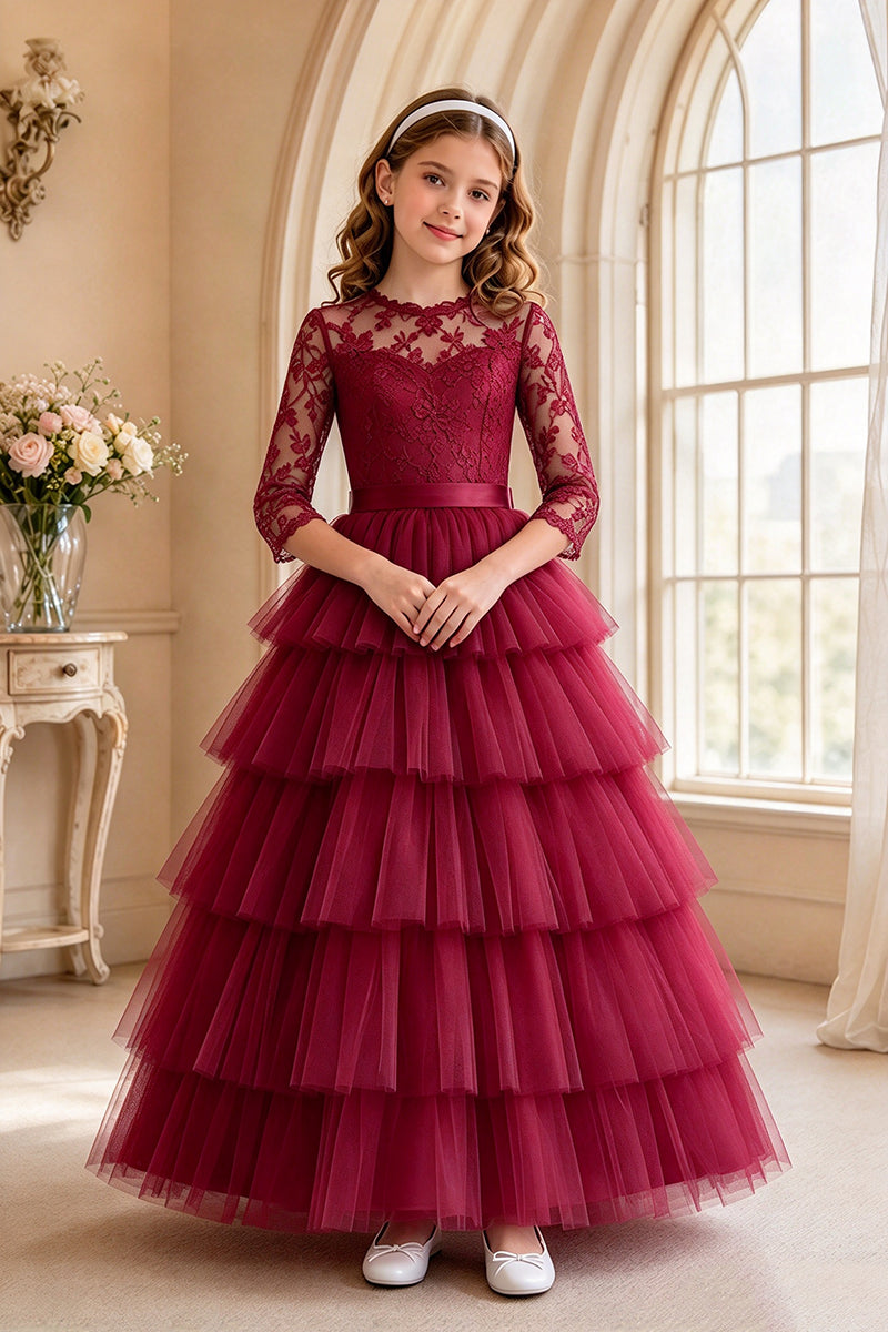 Girls White Lace Tulle Gown for Weddings