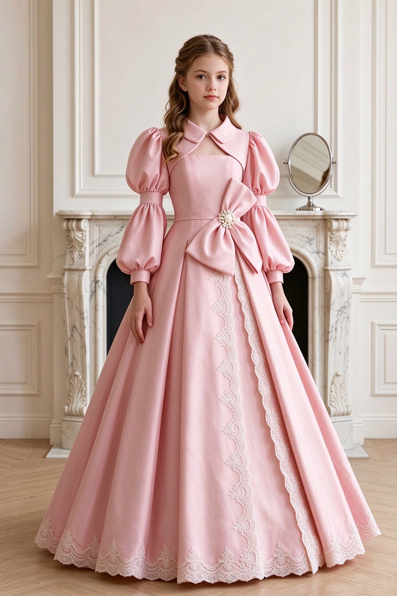 Pink Lace And Satin Palace-style Flower Girl Dress