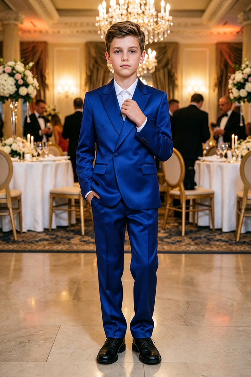 Boys Royal Blue Satin 2-Piece Suit