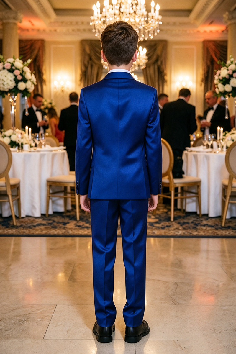 Boys Royal Blue Satin 2-Piece Suit