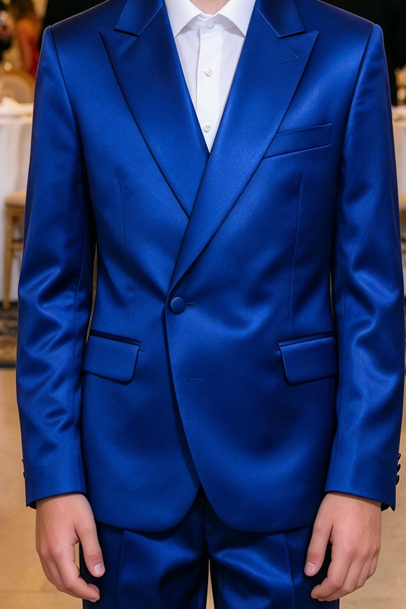 Boys Royal Blue Satin 2-Piece Suit