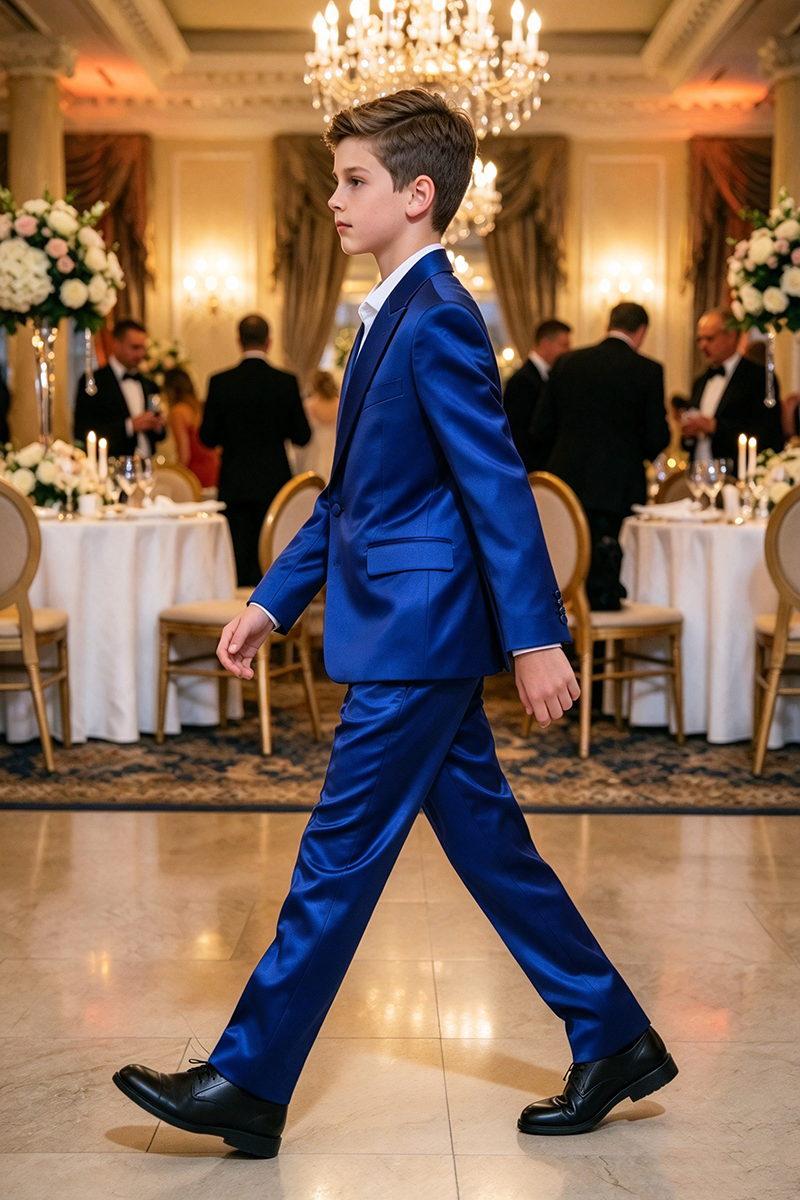 Boys Royal Blue Satin 2-Piece Suit
