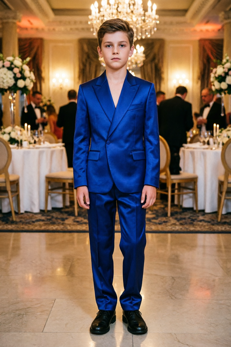 Boys Royal Blue Satin 2-Piece Suit