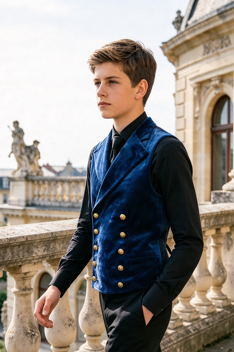 Boys Navy Blue Velvet Waistcoat