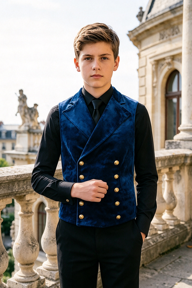 Boys Navy Blue Velvet Waistcoat