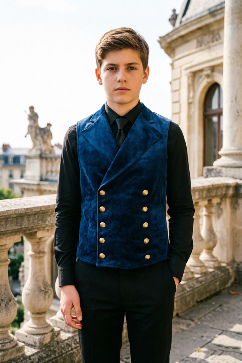 Boys Navy Blue Velvet Waistcoat