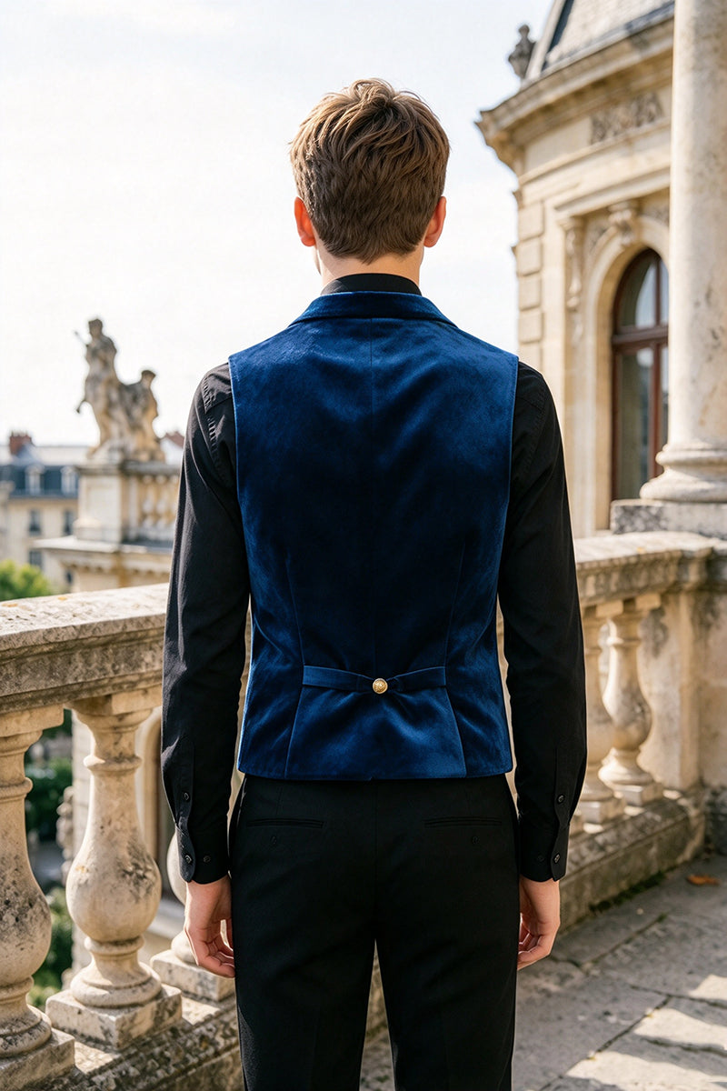Boys Navy Blue Velvet Waistcoat