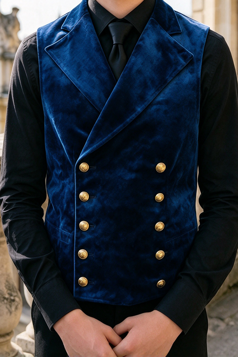 Boys Navy Blue Velvet Waistcoat