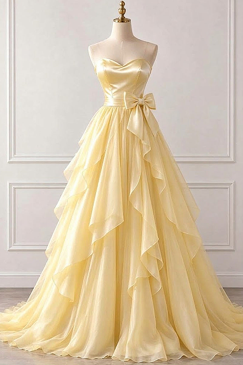 Yellow Satin And Tulle Gown Flower Girl Dress