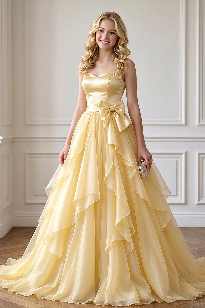 Yellow Satin And Tulle Gown Flower Girl Dress
