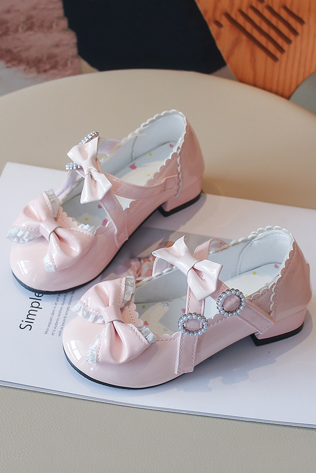 Pink Bow Lace Mary Jane Princess Dress Shoes