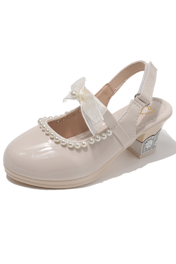 White Pearl Bow Slingback Princess Heel Shoes