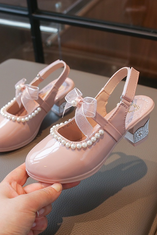 White Pearl Bow Slingback Princess Heel Shoes