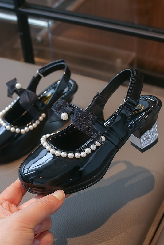 White Pearl Bow Slingback Princess Heel Shoes
