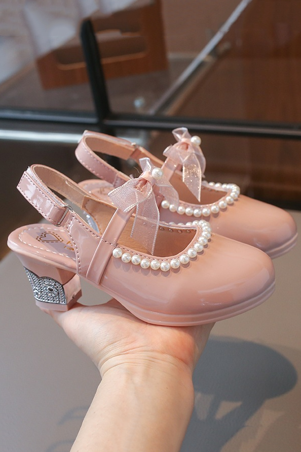 White Pearl Bow Slingback Princess Heel Shoes