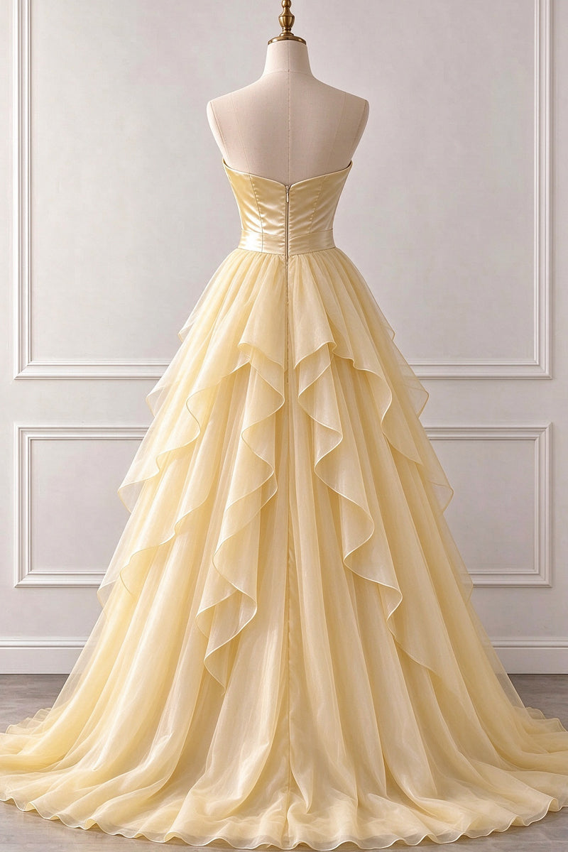 Yellow Satin And Tulle Gown Flower Girl Dress