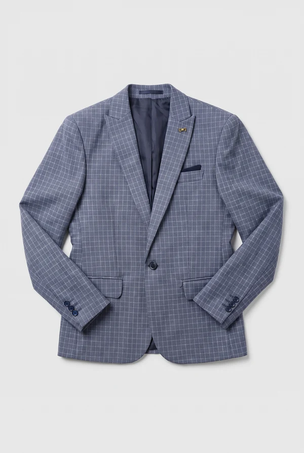 Blue & Grey Plaid Double Breasted Vest Boys 3 Piece Suit