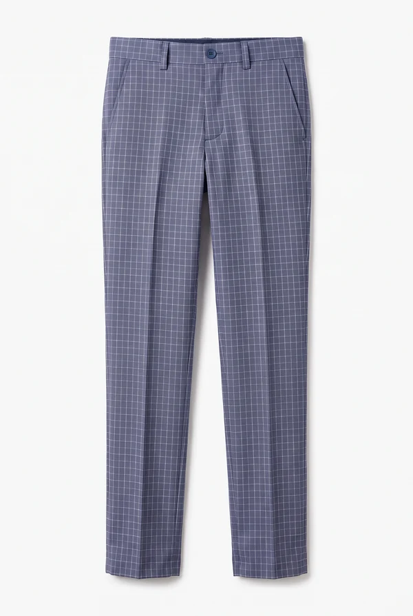 Blue & Grey Plaid Double Breasted Vest Boys 3 Piece Suit