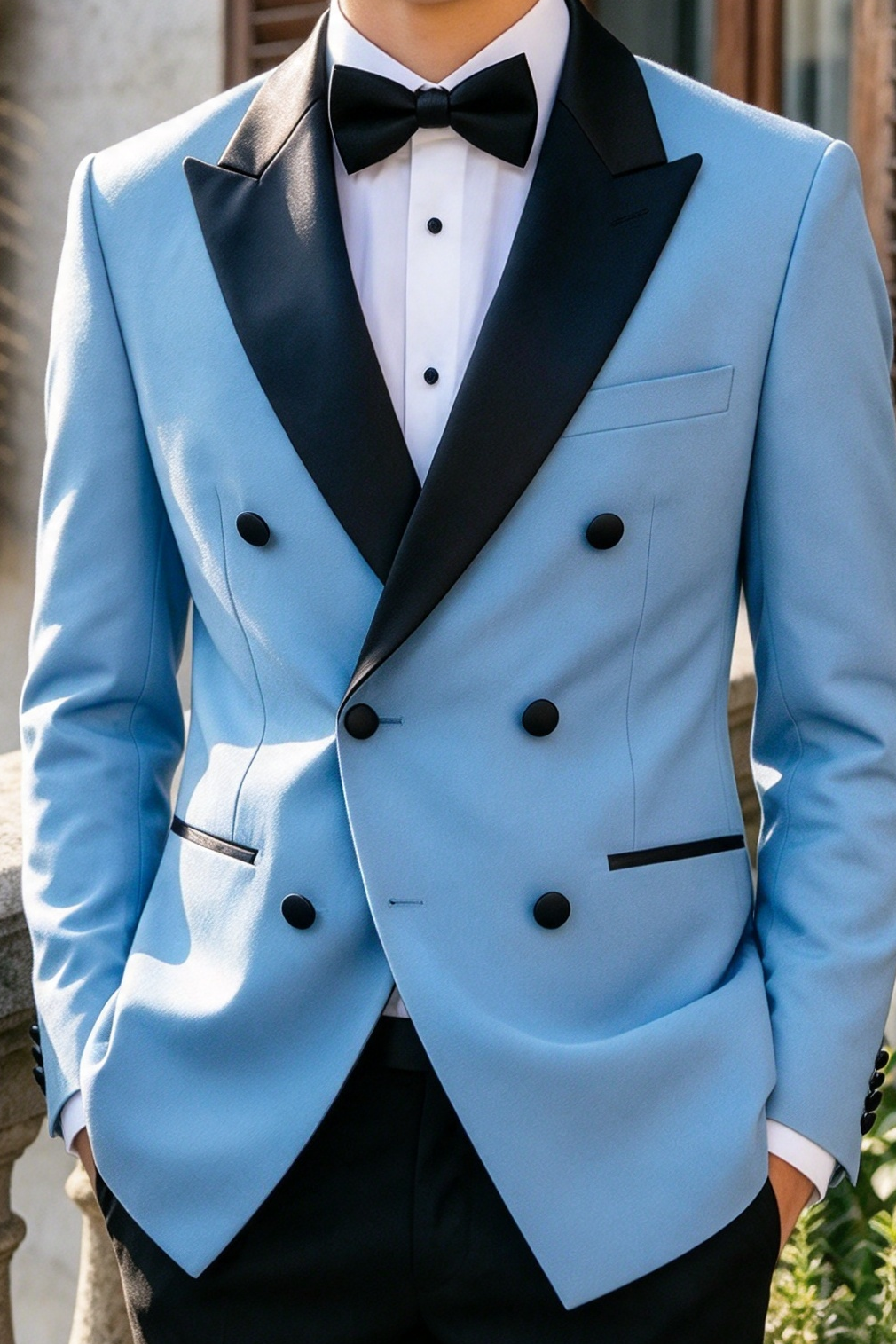 Light Blue & Black Boys Double Breasted Tuxedo 2 Piece Suit Set