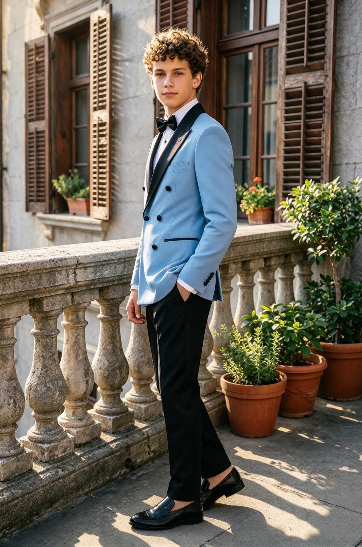 Light Blue & Black Boys Double Breasted Tuxedo 2 Piece Suit Set