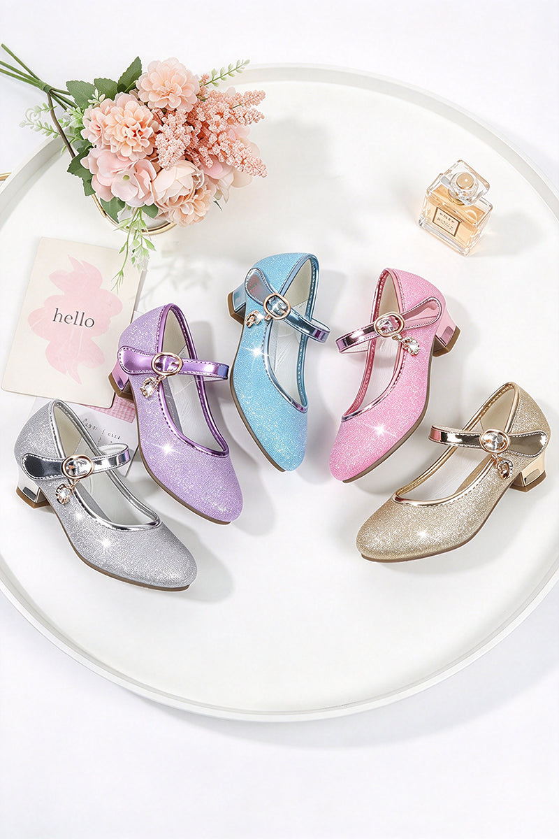 Girls Purple Glitter Mary Jane Heels