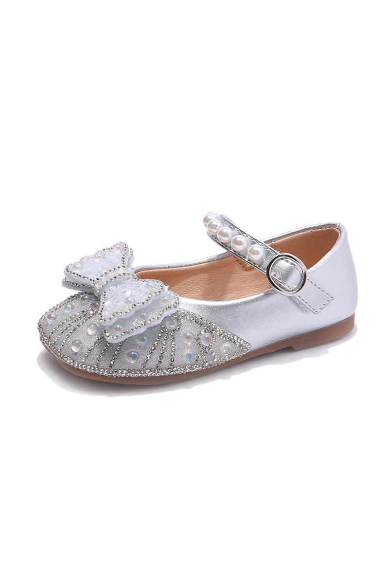 Girls Silver Satin Mary Jane Flats